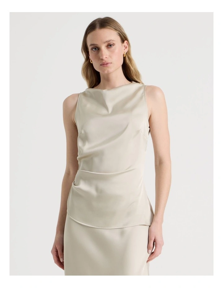 High Neck Asymmetrical Hem Top in Stone image 1