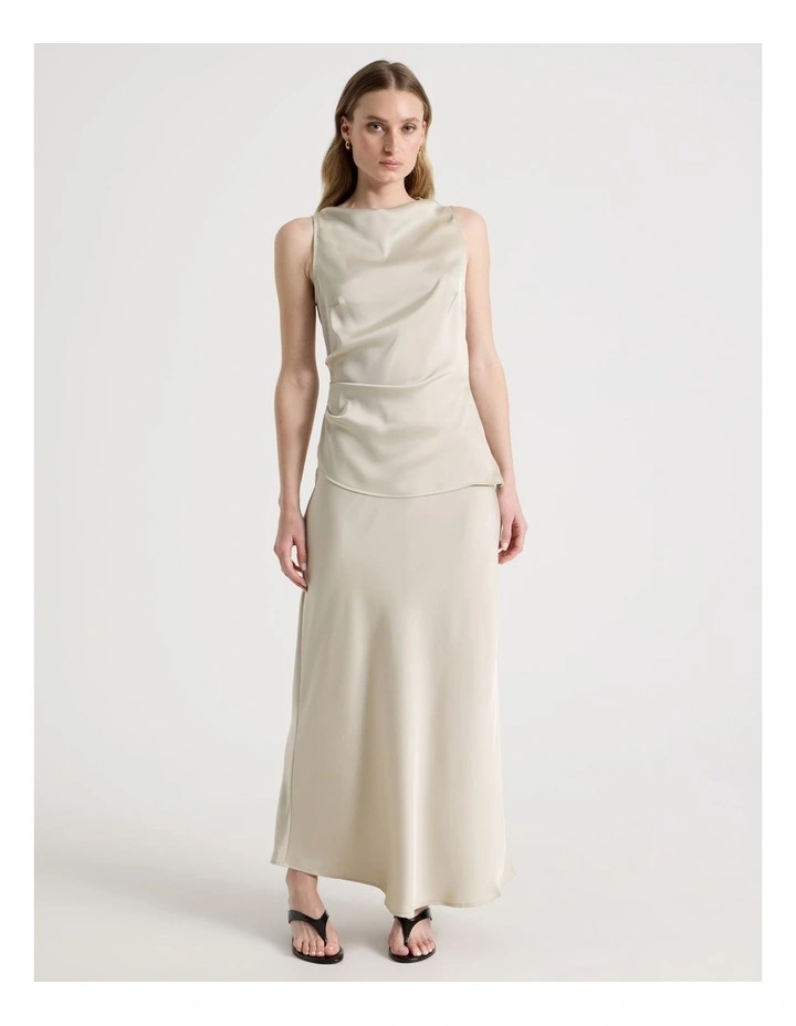 High Neck Asymmetrical Hem Top in Stone image 3