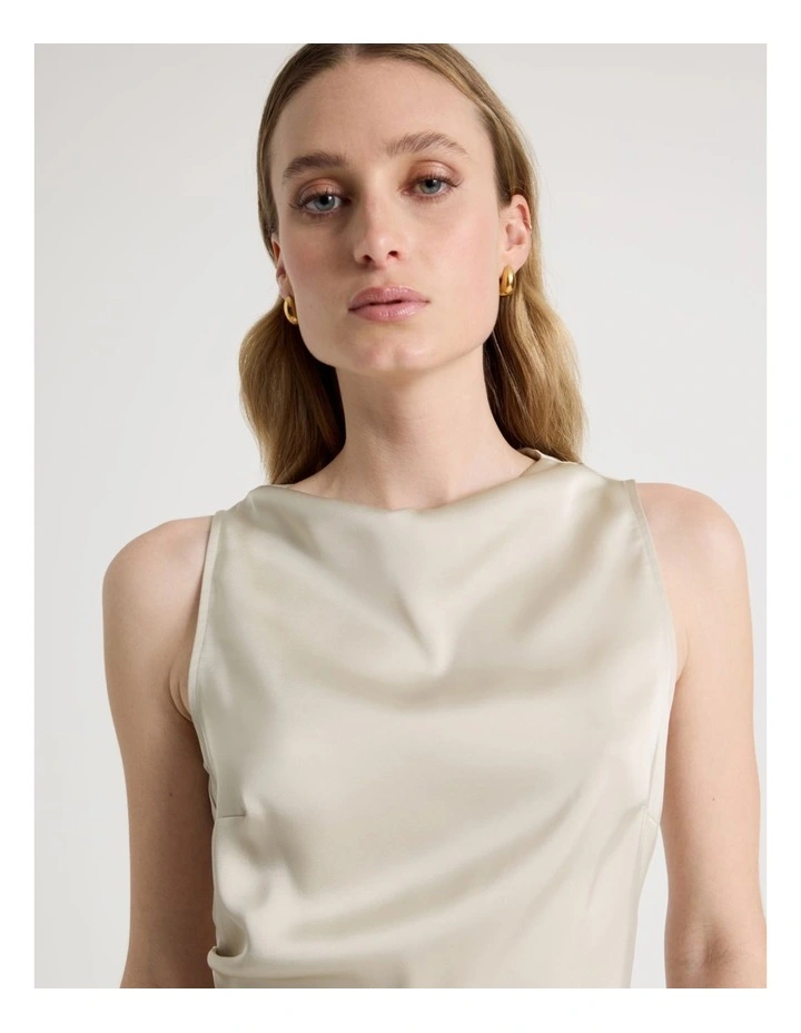 High Neck Asymmetrical Hem Top in Stone image 4
