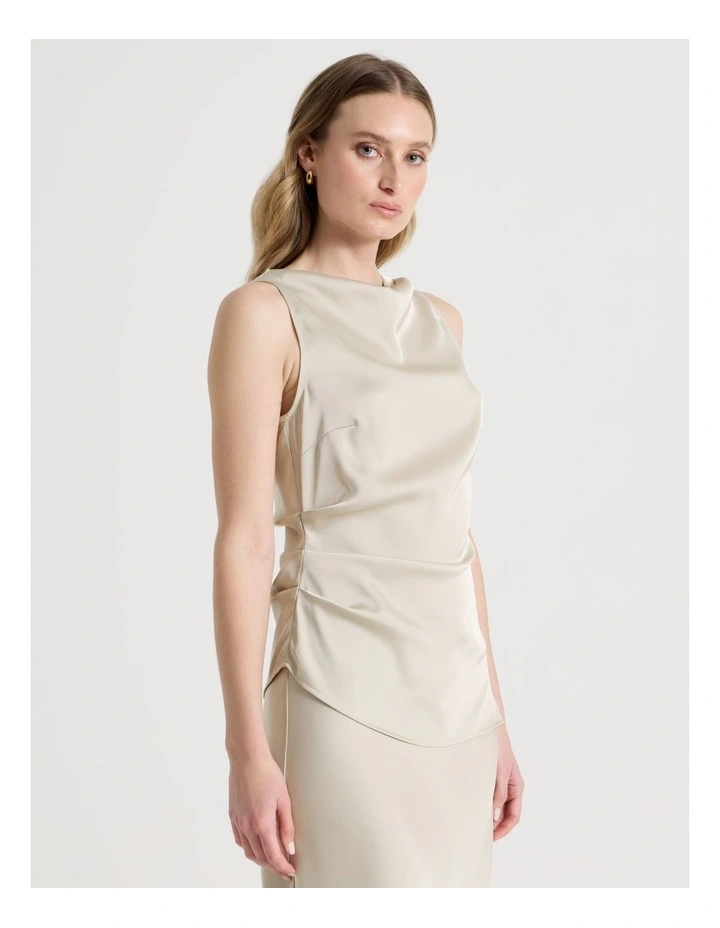 High Neck Asymmetrical Hem Top in Stone image 5