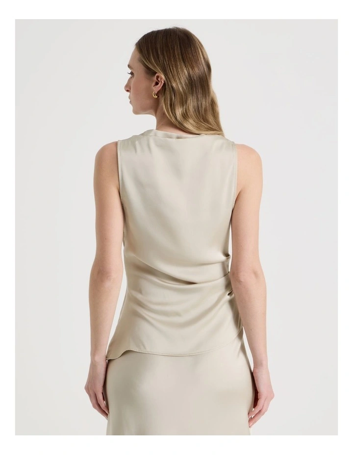High Neck Asymmetrical Hem Top in Stone image 6