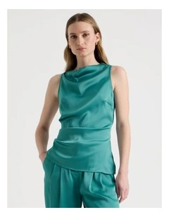 High Neck Asymmetric Hem Top in Teal