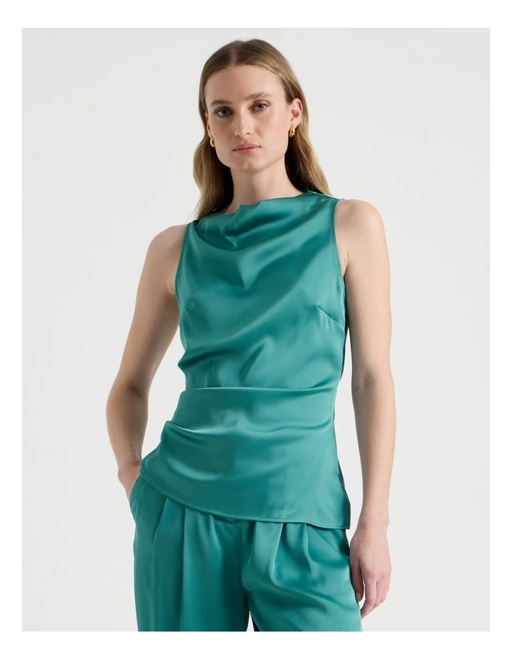 High Neck Asymmetric Hem Top in Teal image 1