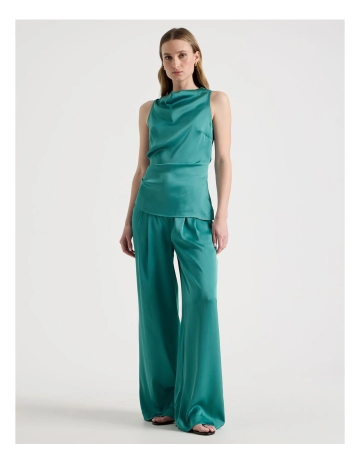 High Neck Asymmetric Hem Top in Teal image 2