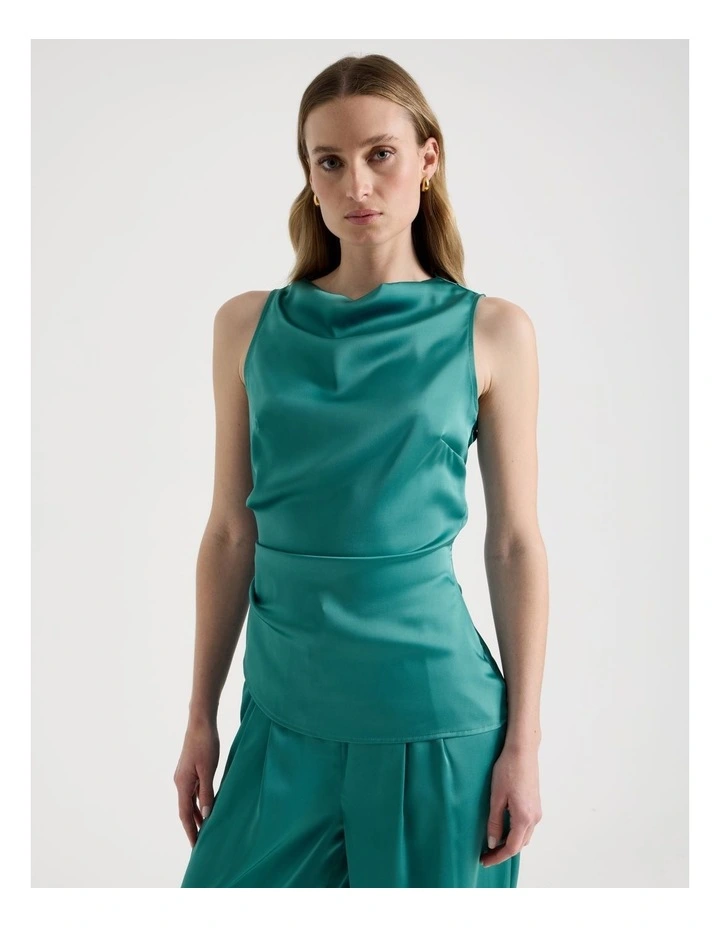 High Neck Asymmetric Hem Top in Teal image 3