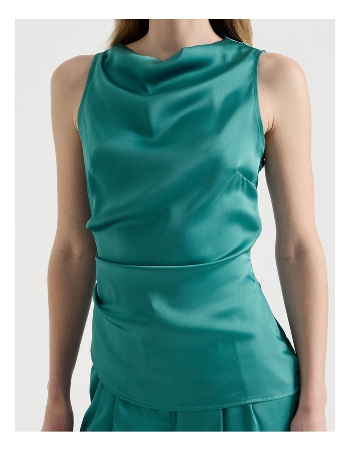 High Neck Asymmetric Hem Top in Teal image 4