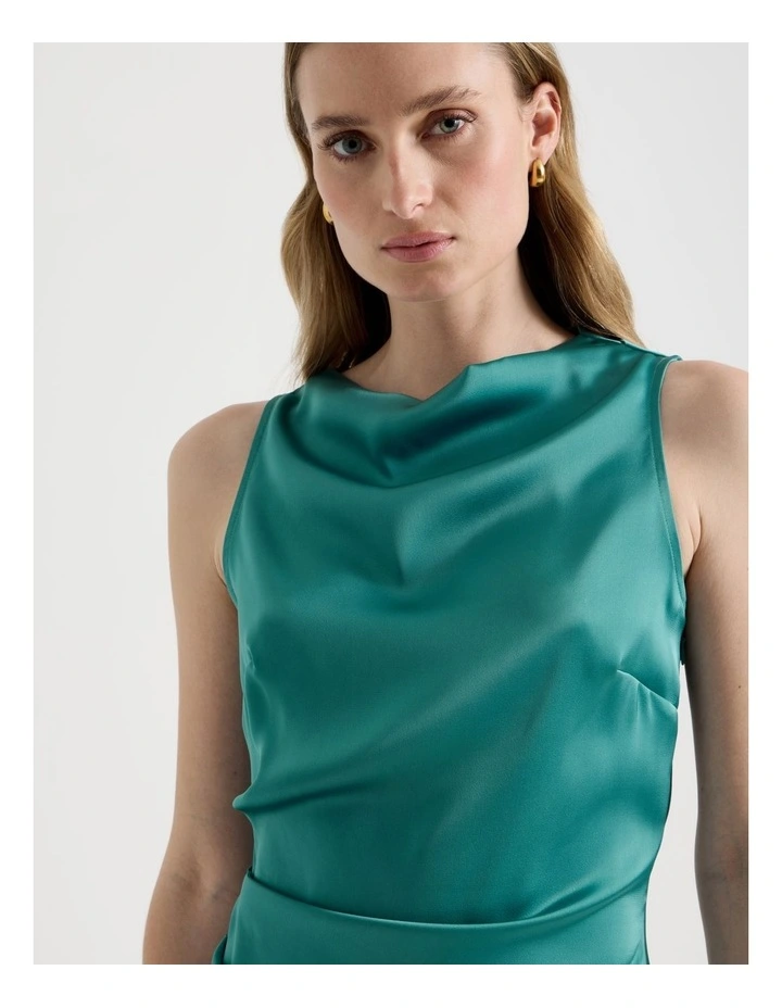 High Neck Asymmetric Hem Top in Teal image 5