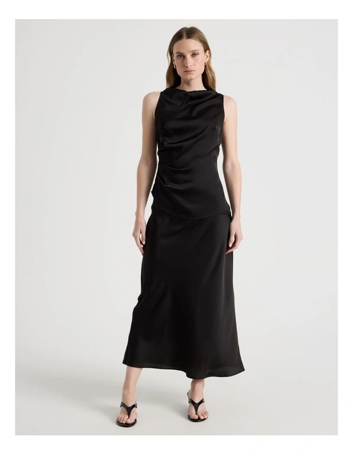 High Neck Asymmetric Hem Top in Black image 2