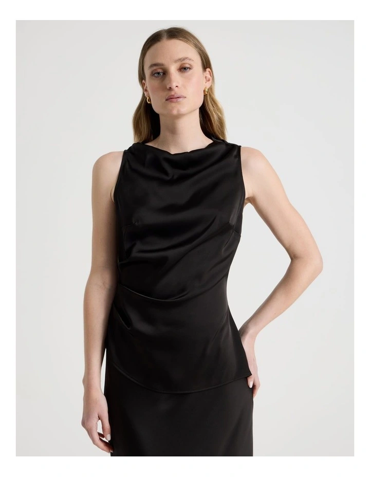 High Neck Asymmetric Hem Top in Black image 3