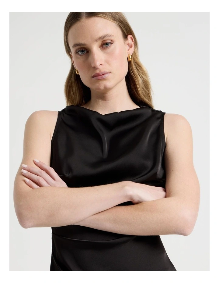 High Neck Asymmetric Hem Top in Black image 4
