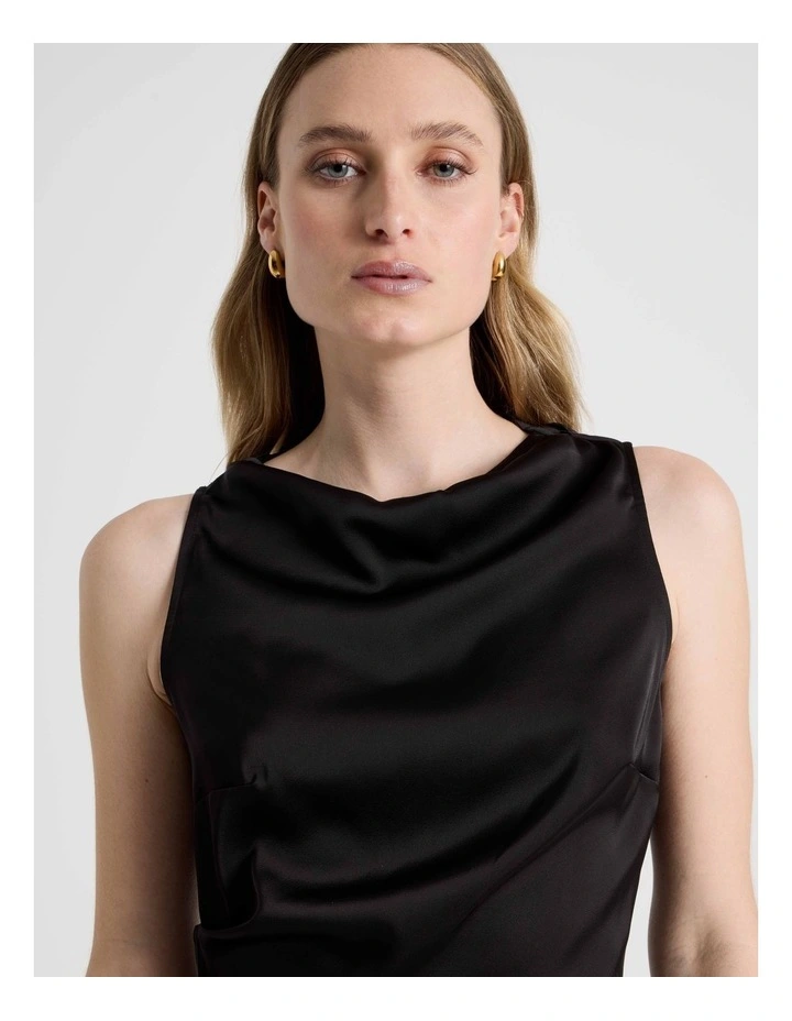 High Neck Asymmetric Hem Top in Black image 5