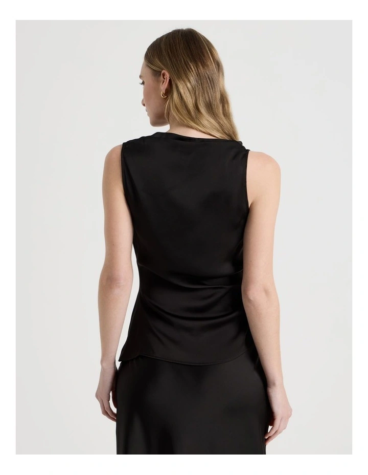 High Neck Asymmetric Hem Top in Black image 6
