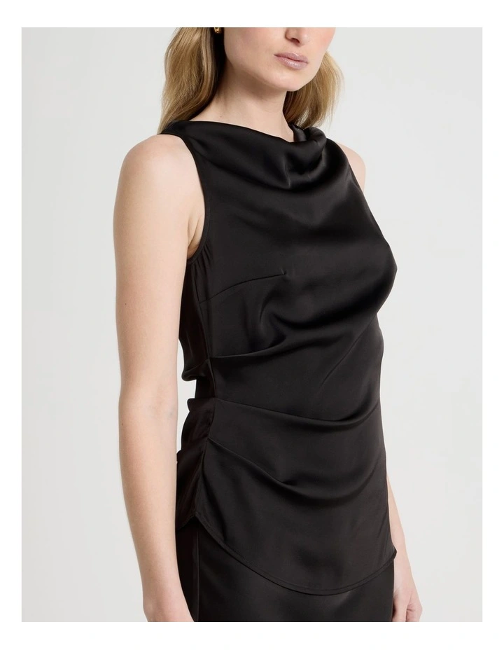 High Neck Asymmetric Hem Top in Black image 7