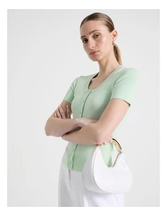 Scoop Neck Button Down Knit Top in Mint