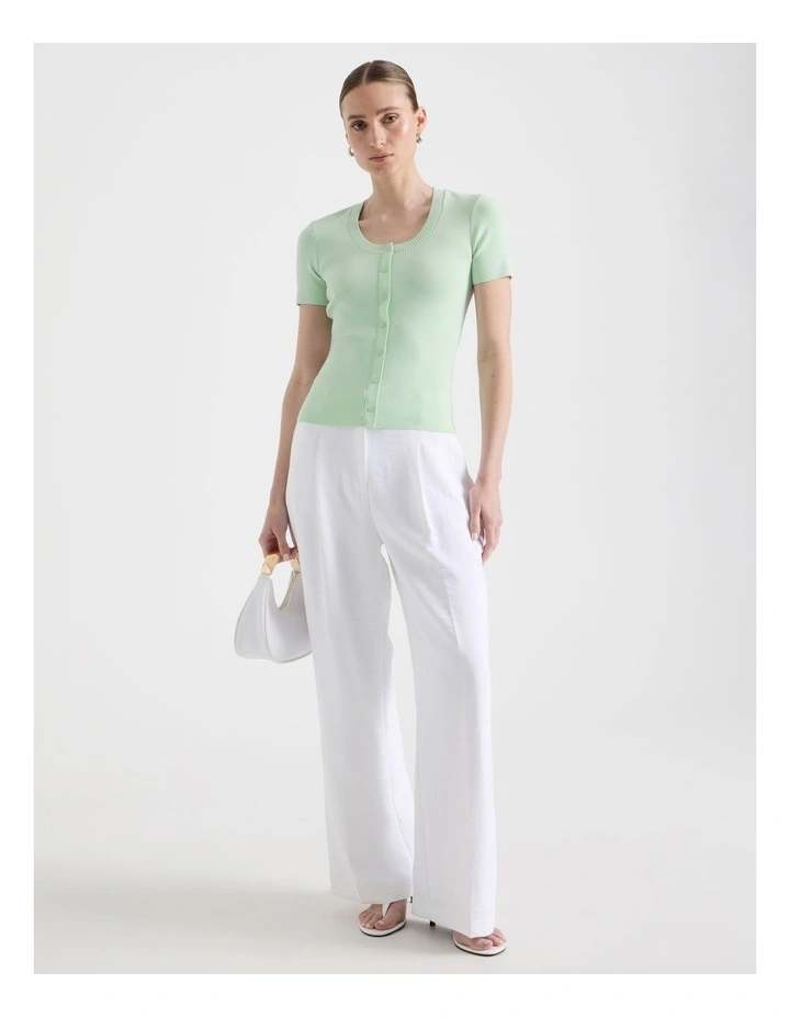 Scoop Neck Button Down Knit Top in Mint image 2