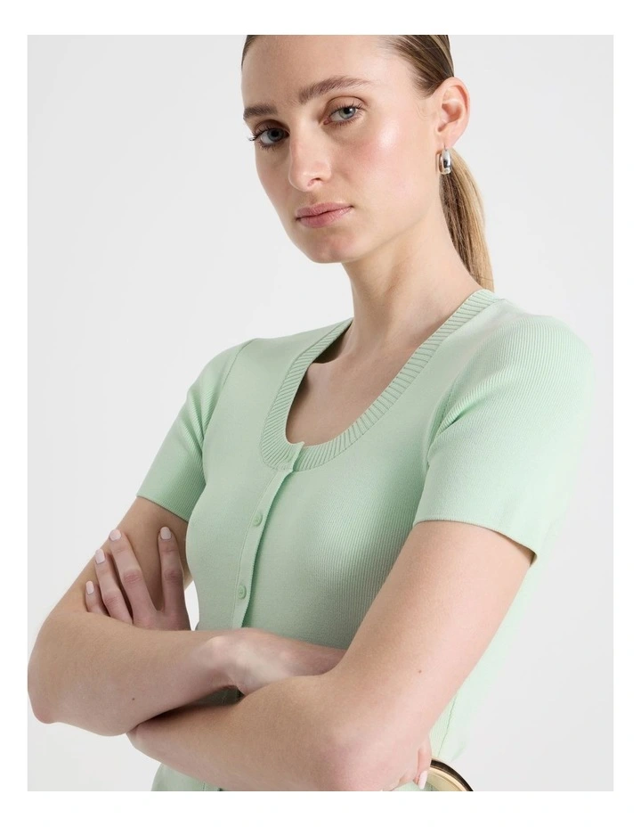 Scoop Neck Button Down Knit Top in Mint image 4