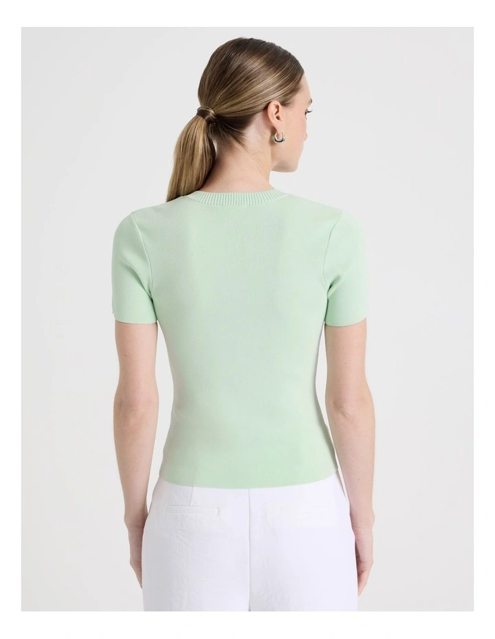 Scoop Neck Button Down Knit Top in Mint image 6