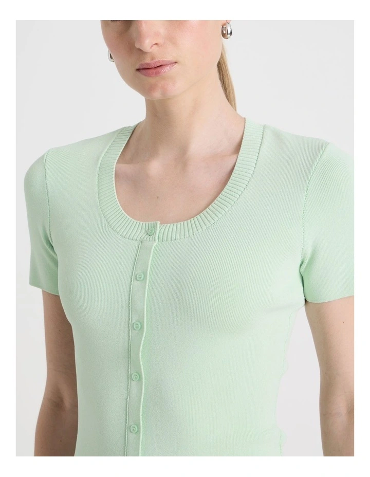 Scoop Neck Button Down Knit Top in Mint image 7