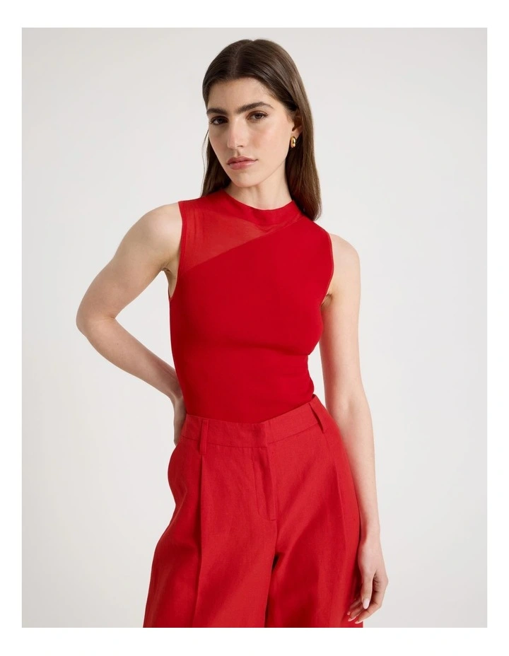 Sheer Detail Knit Top in Red image 1