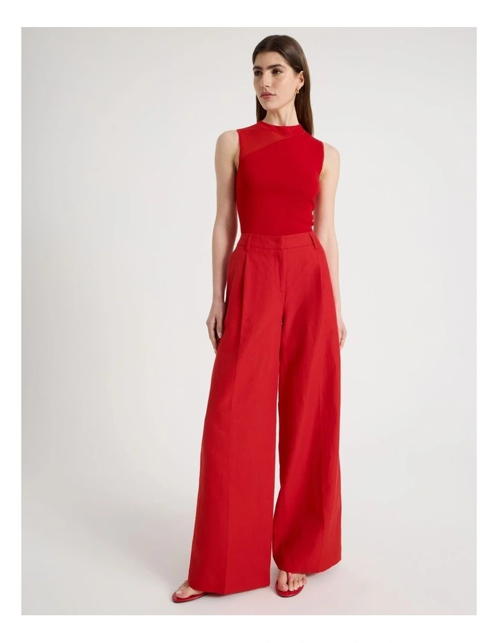 Sheer Detail Knit Top in Red image 2