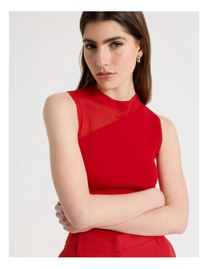 Sheer Detail Knit Top in Red image 3