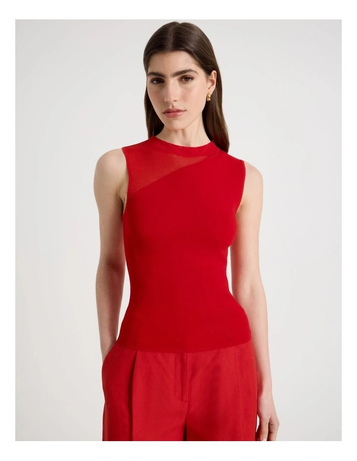 Sheer Detail Knit Top in Red image 4