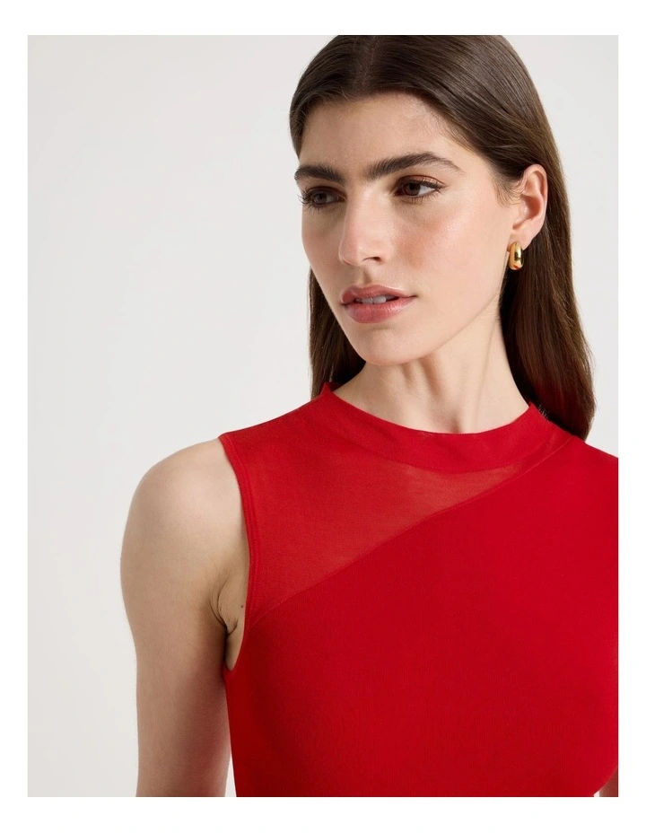 Sheer Detail Knit Top in Red image 5