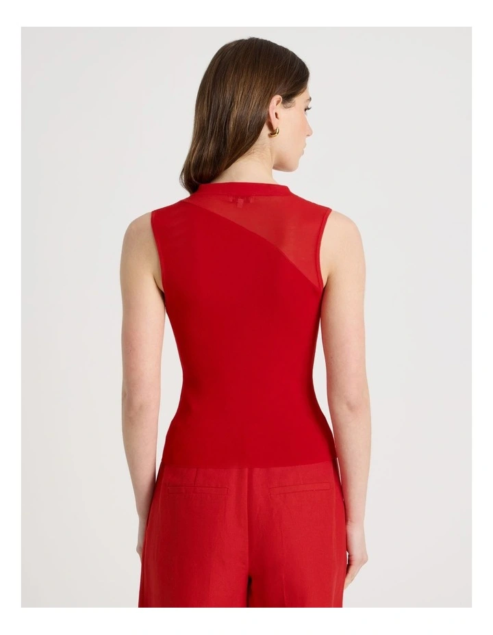 Sheer Detail Knit Top in Red image 6