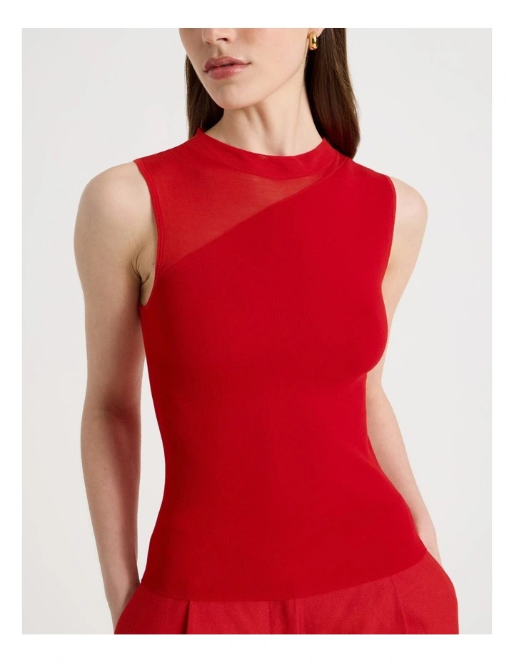 Sheer Detail Knit Top in Red image 7