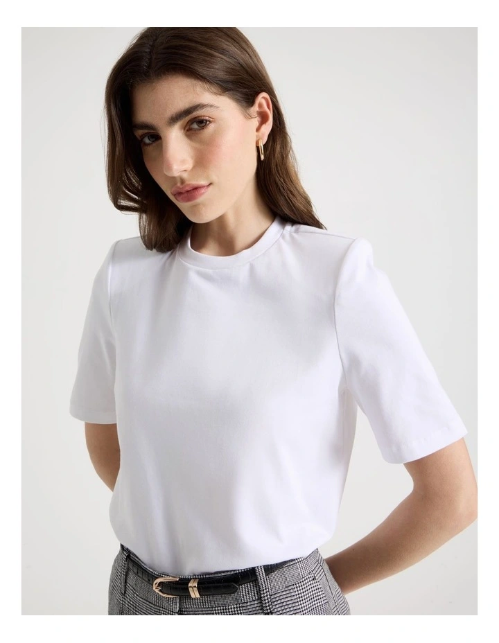 Shoulder Pad Tee in White image 3