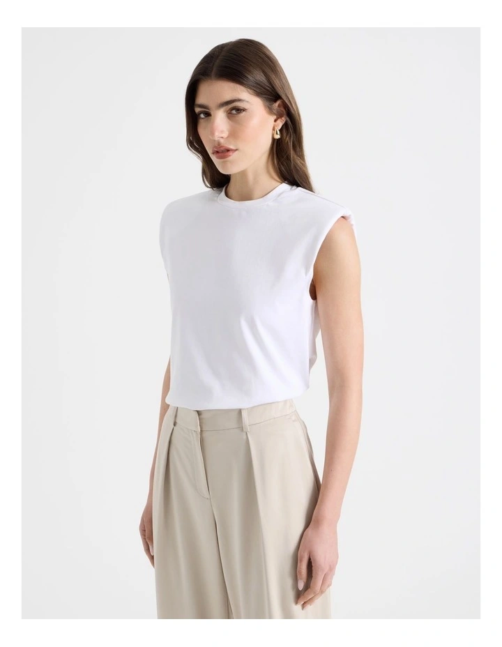 Shoulder Pad Tank in White image 3