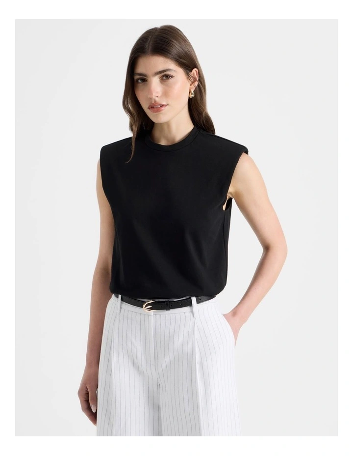 Shoulder Pad Tank in Black image 3