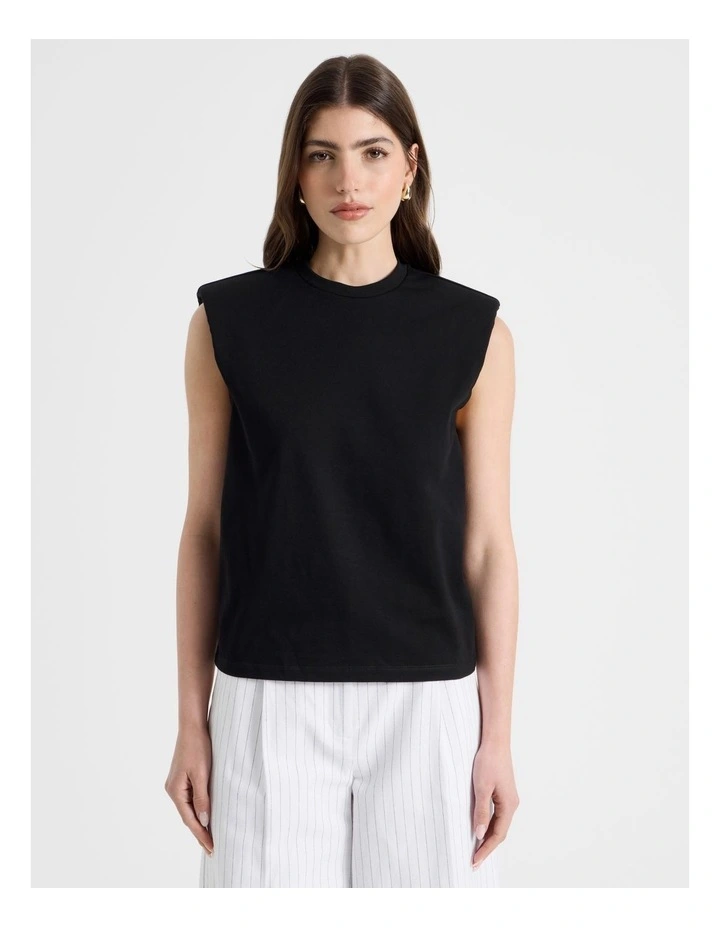 Shoulder Pad Tank in Black image 5