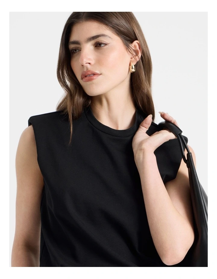 Shoulder Pad Tank in Black image 7