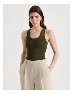 Uneck Knit Tank in Khaki