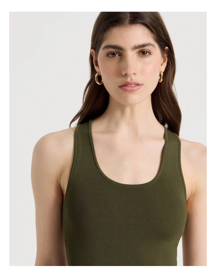 Uneck Knit Tank in Khaki image 2