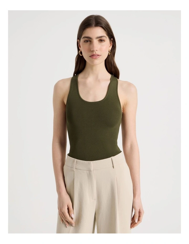 Uneck Knit Tank in Khaki image 4