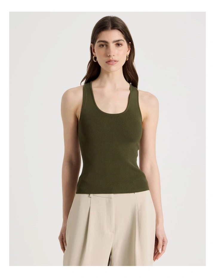 Uneck Knit Tank in Khaki image 5