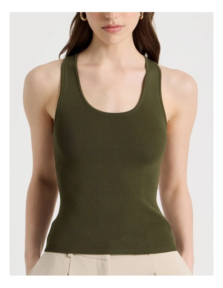 Uneck Knit Tank in Khaki image 7