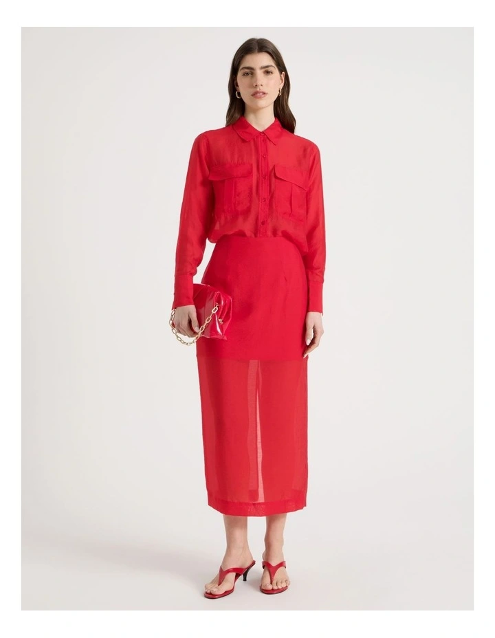 Sheer Utility Shirt in Red image 2