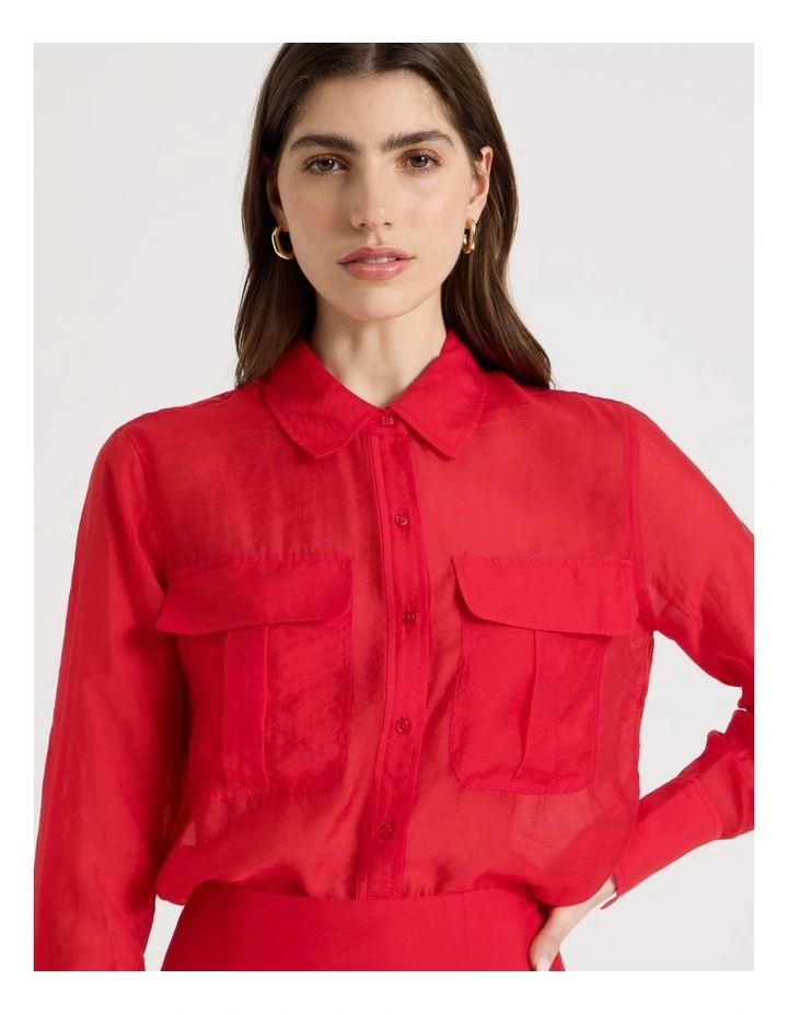 Sheer Utility Shirt in Red image 3