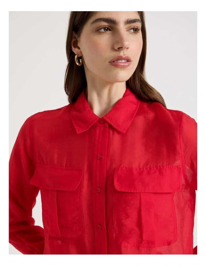 Sheer Utility Shirt in Red image 4