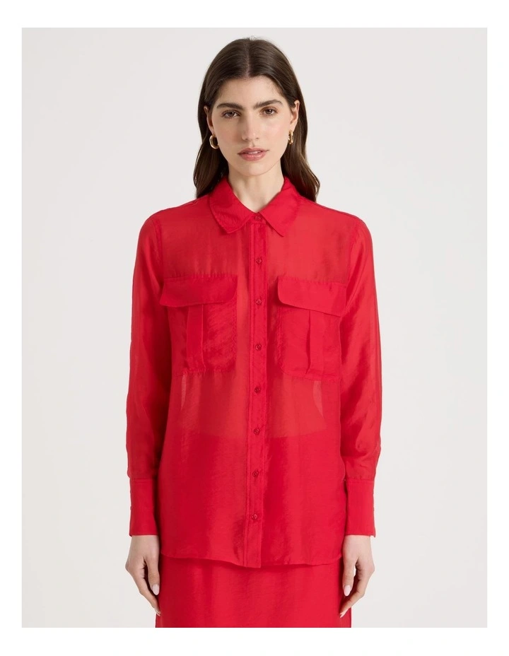 Sheer Utility Shirt in Red image 5