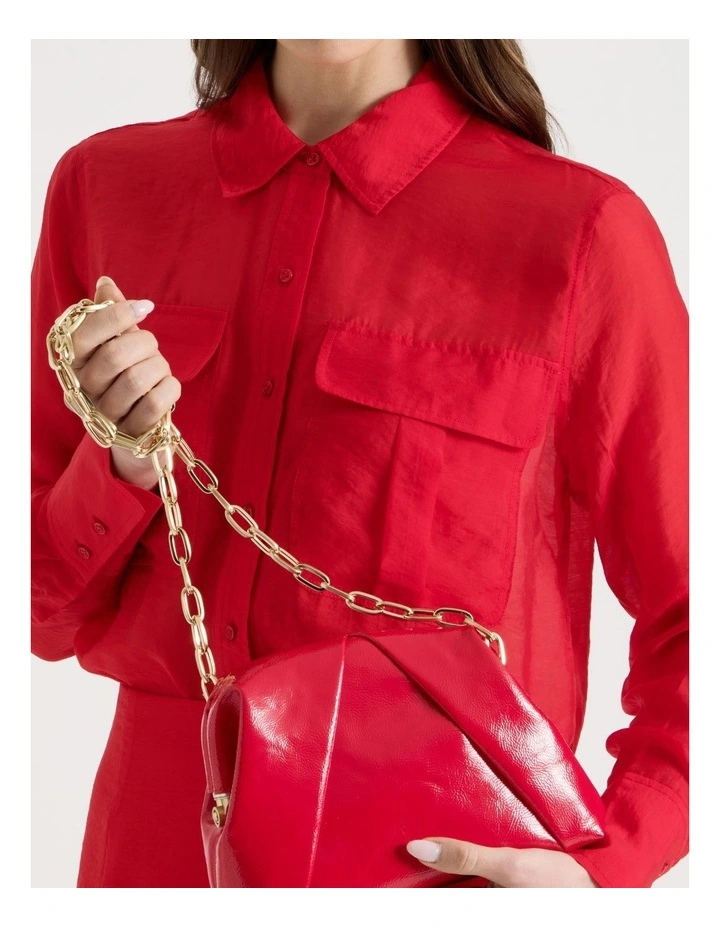 Sheer Utility Shirt in Red image 7