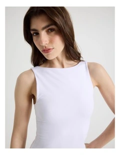 Boat Neck Tank in White