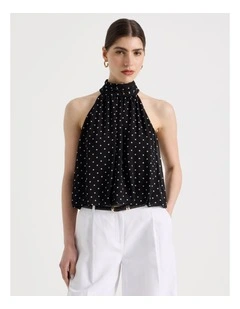 Halter Balloon Top in Black/White
