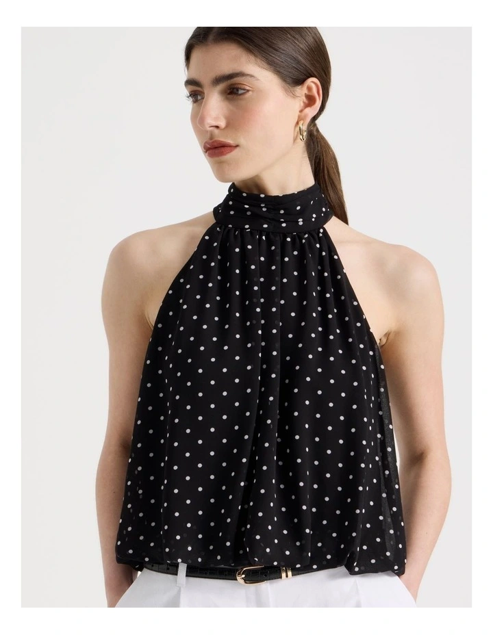 Halter Balloon Top in Black/White image 5