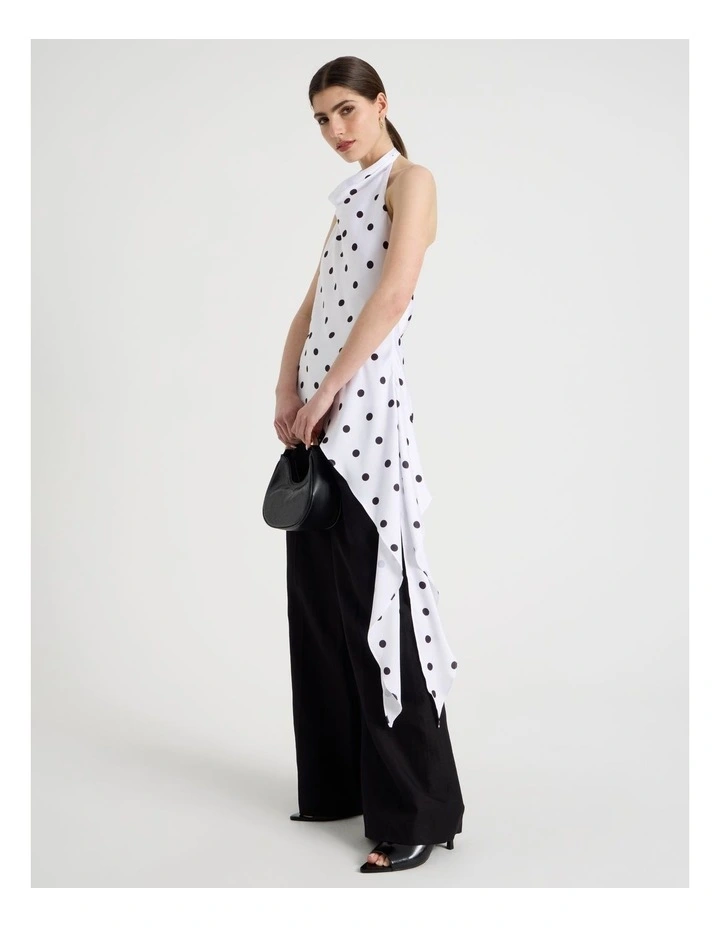 Asymmetrical Drape Halter Top in Black/White image 1