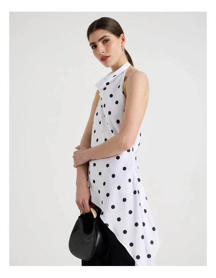 Asymmetrical Drape Halter Top in Black/White image 2