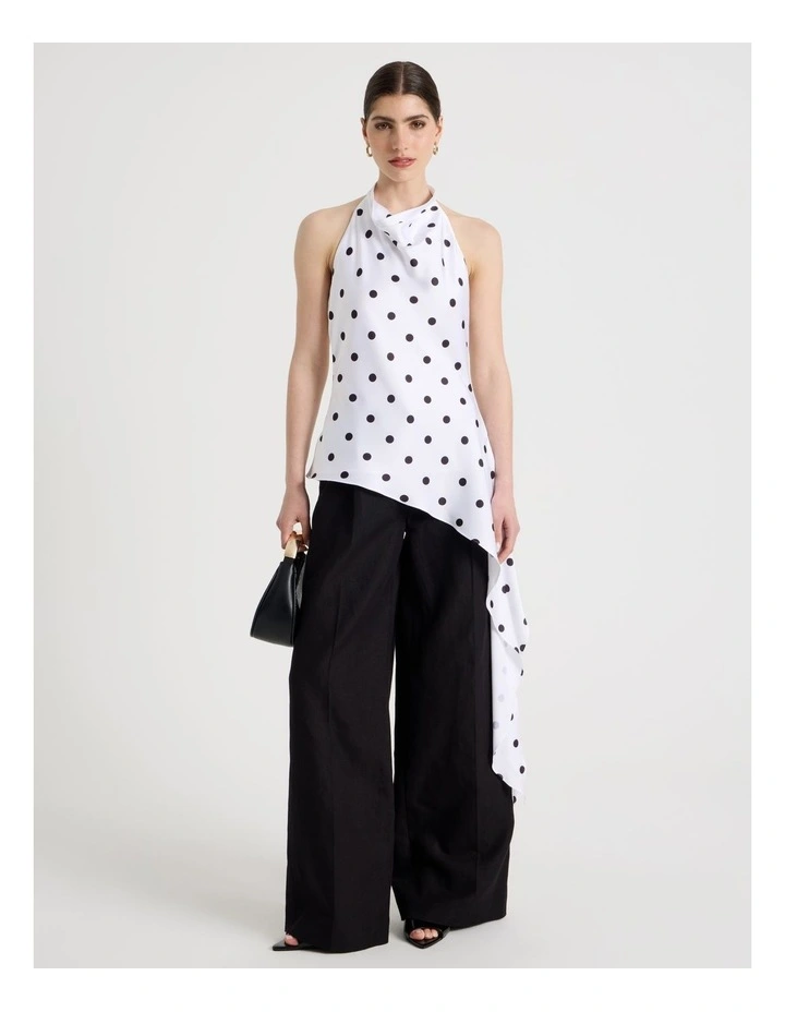 Asymmetrical Drape Halter Top in Black/White image 3